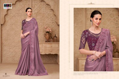 TFH Silver Screen-22 SS-32007 Metal Blue Satin Crush Georgette Saree with Tussar Silk Blouse sarees catalogs
