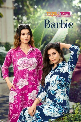 TIPS And TOPS Barbie Heavy Rayon Printed Collar Pocket Top with Matching Bottom Set Wholesale kurtis catalogs
