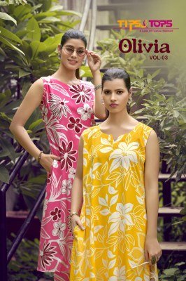 TIPS And TOPS OLIVIA Vol 03 Reyon Print fabric with manual work and attached inside pocket sleeves Stylish and functional women s tops collection Whol kurtis catalogs