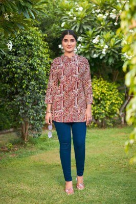 TIPS And TOPS ORIO Fancy Short Tops Heavy Rayon Wrinkle Print Fabric Stylish Women s Short Kurtis Wholesale Fancy Skirt