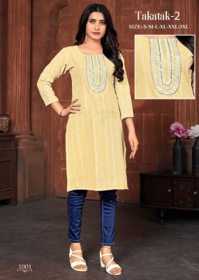 Takatak 2 slub cotton booti neck sequence work kurti catalogue at wholesale price kurtis catalogs