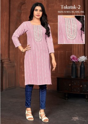 Takatak 2 slub cotton booti neck sequence work kurti catalogue at wholesale price kurtis catalogs