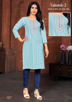 Takatak 2 slub cotton booti neck sequence work kurti catalogue at wholesale price kurtis catalogs