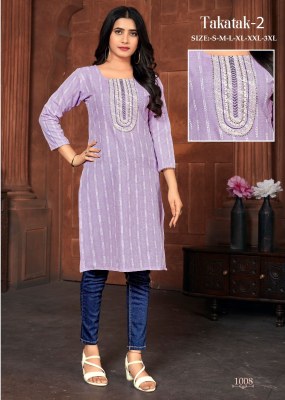 Takatak 2 slub cotton booti neck sequence work kurti catalogue at wholesale price kurtis catalogs