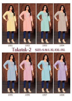 Takatak 2 slub cotton booti neck sequence work kurti catalogue at wholesale price kurtis catalogs