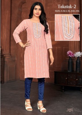 Takatak 2 slub cotton booti neck sequence work kurti catalogue at wholesale price kurtis catalogs