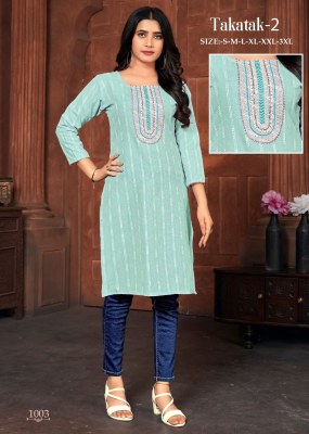 Takatak 2 slub cotton booti neck sequence work kurti catalogue at wholesale price kurtis catalogs