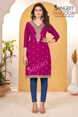 Tandoori luanch Heavy Bombay reyon slub embroidered fancy kurti collection at affordable rate Amavi