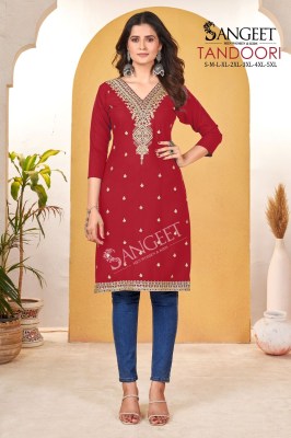 Tandoori luanch Heavy Bombay reyon slub embroidered fancy kurti collection at affordable rate kurtis catalogs