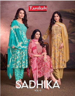 Taniksh Sadhika Vol 5 Designer Anarkali Sikvans Embroidery  Rayon Print And Chiffon Dupatta Wholesale Taniksh