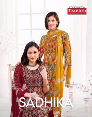 Taniksh Sadhika Vol 6 Rayon Anarkali Gheera Suit Sikvans Embroidery Chiffon Dupatta Bulk Wholesale Taniksh