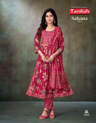 Taniksh Sahana Vol 1 Muslin Nyra Cut Kurti Set Readymade Suit with Embroidery And Digital Dupatta Wholesale readymade suit catalogs