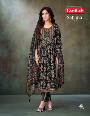 Taniksh Sahana Vol 1 Muslin Nyra Cut Kurti Set Readymade Suit with Embroidery And Digital Dupatta Wholesale readymade suit catalogs
