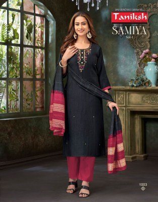 Taniksh Samiya Vol 1 Vertican Fabric Handwork Top, Vertican Pant And Fancy Chanderi Dupatta Set Wholesale kurtis catalogs