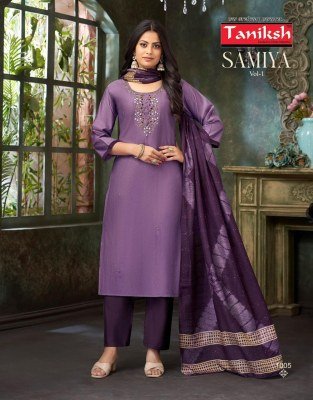 Taniksh Samiya Vol 1 Vertican Fabric Handwork Top, Vertican Pant And Fancy Chanderi Dupatta Set Wholesale kurtis catalogs