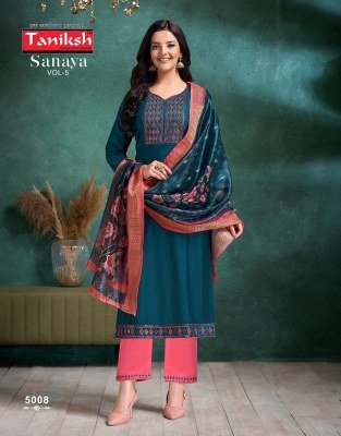 Taniksh Sanaya Vol 5 Designer Suit  Vertical Embroidery  Pocket Bottom And Digital Check Dupatta Wholesale kurtis catalogs