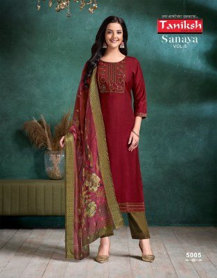 Taniksh Sanaya Vol 5 Designer Suit  Vertical Embroidery  Pocket Bottom And Digital Check Dupatta Wholesale kurtis catalogs