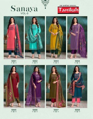 Taniksh Sanaya Vol 5 Designer Suit  Vertical Embroidery  Pocket Bottom And Digital Check Dupatta Wholesale kurtis catalogs