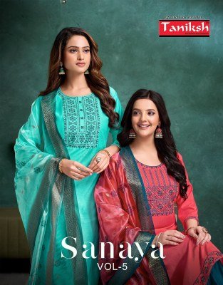 Taniksh Sanaya Vol 5 Designer Suit  Vertical Embroidery  Pocket Bottom And Digital Check Dupatta Wholesale kurtis catalogs