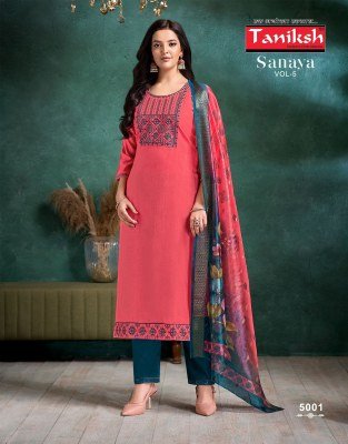 Taniksh Sanaya Vol 5 Designer Suit  Vertical Embroidery  Pocket Bottom And Digital Check Dupatta Wholesale kurtis catalogs