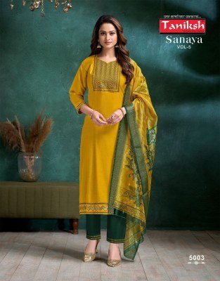 Taniksh Sanaya Vol 5 Designer Suit  Vertical Embroidery  Pocket Bottom And Digital Check Dupatta Wholesale kurtis catalogs