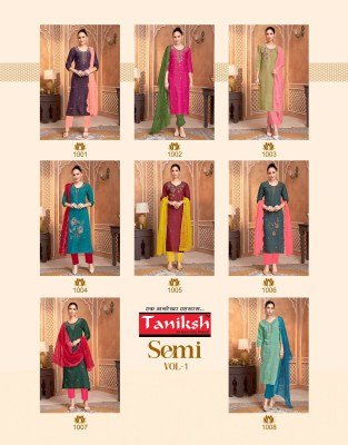 Taniksh Semi Vol 1 Readymade Set Vertican Simmer Top with Handwork Vertican Pant Pure Cotton Lining And Organza Work Dupatta Wholesale kurti pant with dupatta Catalogs