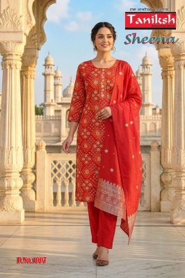 Taniksh Sheena Vol 2 Rayon Foil Kurti Pant Set with Jacquard Banarasi Dupatta  M   3XL  readymade suit catalogs