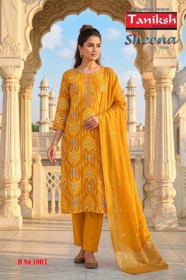 Taniksh Sheena Vol 2 Rayon Foil Kurti Pant Set with Jacquard Banarasi Dupatta  M   3XL  readymade suit catalogs