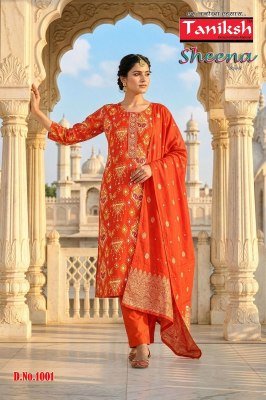 Taniksh Sheena Vol 2 Rayon Foil Kurti Pant Set with Jacquard Banarasi Dupatta  M   3XL  readymade suit catalogs