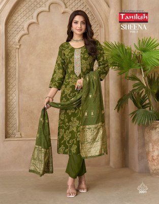 Taniksh Sheena Vol 3 Readymade Ryon Foil Print Kurti Pant with Banarasi Dupatta Set kurti pant with dupatta Catalogs