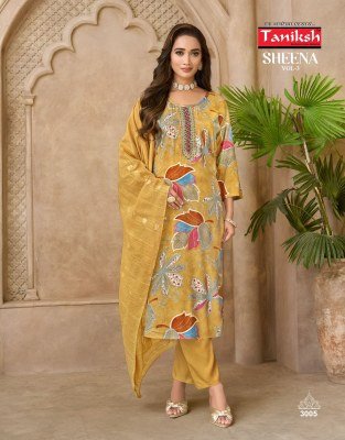 Taniksh Sheena Vol 3 Readymade Ryon Foil Print Kurti Pant with Banarasi Dupatta Set kurti pant with dupatta Catalogs