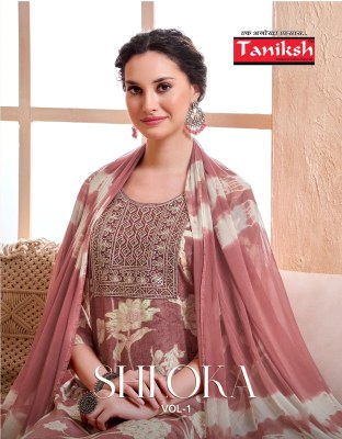Taniksh Shloka Vol 1 Rayon Foil Print Kurti pant And Dupatta  With Embroidery Work Wholesale kurtis catalogs