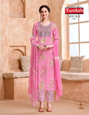 Taniksh Shloka Vol 1 Rayon Foil Print Kurti pant And Dupatta  With Embroidery Work Wholesale kurtis catalogs