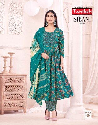 Taniksh Sibani Vol 10 Rayon Foil Print Anarkali Sikvans Embroidery Work Readymade Wholesale Catalog readymade suit catalogs