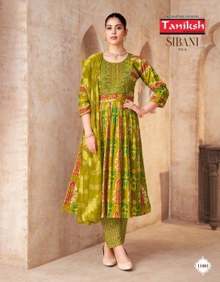 Taniksh Sibani Vol 11 Rayon Print Anarkali Ghera Style Kurti Pant with Fancy Sequins Dupatta fancy Anarkali suit catalogs