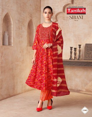 Taniksh Sibani Vol 11 Rayon Print Anarkali Ghera Style Kurti Pant with Fancy Sequins Dupatta fancy Anarkali suit catalogs