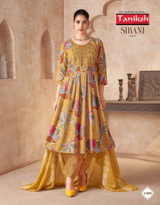 Taniksh Sibani Vol 11 Rayon Print Anarkali Ghera Style Kurti Pant with Fancy Sequins Dupatta fancy Anarkali suit catalogs