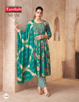 Taniksh Sibani Vol 11 Rayon Print Anarkali Ghera Style Kurti Pant with Fancy Sequins Dupatta fancy Anarkali suit catalogs