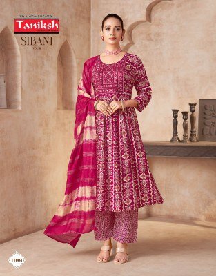 Taniksh Sibani Vol 11 Rayon Print Anarkali Ghera Style Kurti Pant with Fancy Sequins Dupatta fancy Anarkali suit catalogs