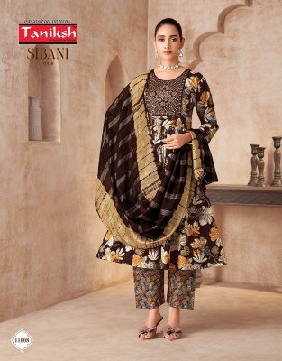 Taniksh Sibani Vol 11 Rayon Print Anarkali Ghera Style Kurti Pant with Fancy Sequins Dupatta fancy Anarkali suit catalogs