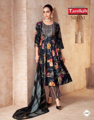 Taniksh Sibani Vol 11 Rayon Print Anarkali Ghera Style Kurti Pant with Fancy Sequins Dupatta fancy Anarkali suit catalogs