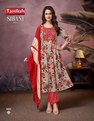 Taniksh Sibani Vol 9 Designer Rayon Foil Print Anarkali with Sikvans Embroidery Reyon Foil Print Bottom  And Fancy Dupatta Wholesale Taniksh