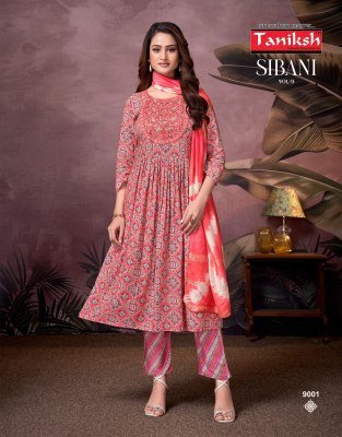 Taniksh Sibani Vol 9 Designer Rayon Foil Print Anarkali with Sikvans Embroidery Reyon Foil Print Bottom  And Fancy Dupatta Wholesale kurtis catalogs