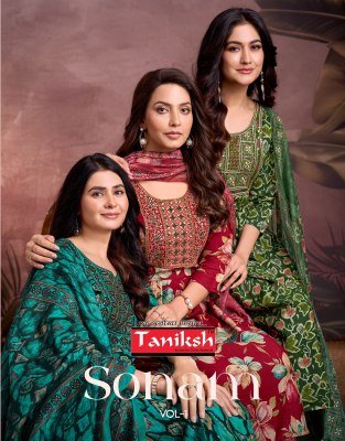 Taniksh Sonam Vol 1 Women’s Designer Suit Discharge Print Top, Pent Style Bottom And Digital Dupatta Wholesale Taniksh