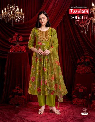 Taniksh Sonam Vol 2 Readymade Anarkali Set Vertical Discharge Print with Embroidery And Digital Dupatta Wholesale readymade suit catalogs