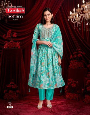 Taniksh Sonam Vol 2 Readymade Anarkali Set Vertical Discharge Print with Embroidery And Digital Dupatta Wholesale readymade suit catalogs