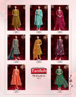 Taniksh Sonam Vol 2 Readymade Anarkali Set Vertical Discharge Print with Embroidery And Digital Dupatta Wholesale readymade suit catalogs