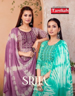 Taniksh Srija Vol 14 Anarkali Capsule Print Salwar Suit with Embroidery Print Pant and Nazmin Dupatta Wholesale kurtis catalogs