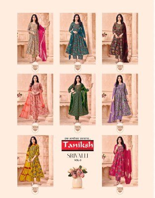 Taniksh Srivalli Vol 3 Readymade Anarkali Suit Set with Embroidery And Nazmin Dupatta Wholesale fancy Anarkali suit catalogs