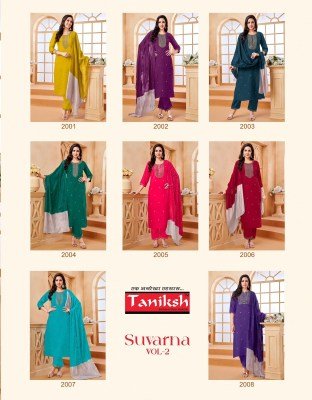 Taniksh Suvarna Vol 2 Designer Roman Embroidery Top  Roman Pant And Chanderi Work Dupatta Set Wholesale kurtis catalogs